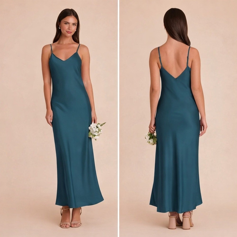 Birdy Grey Matte Satin Slip Maxi Alice Dress Sz L Bridesmaid Party Minimalist